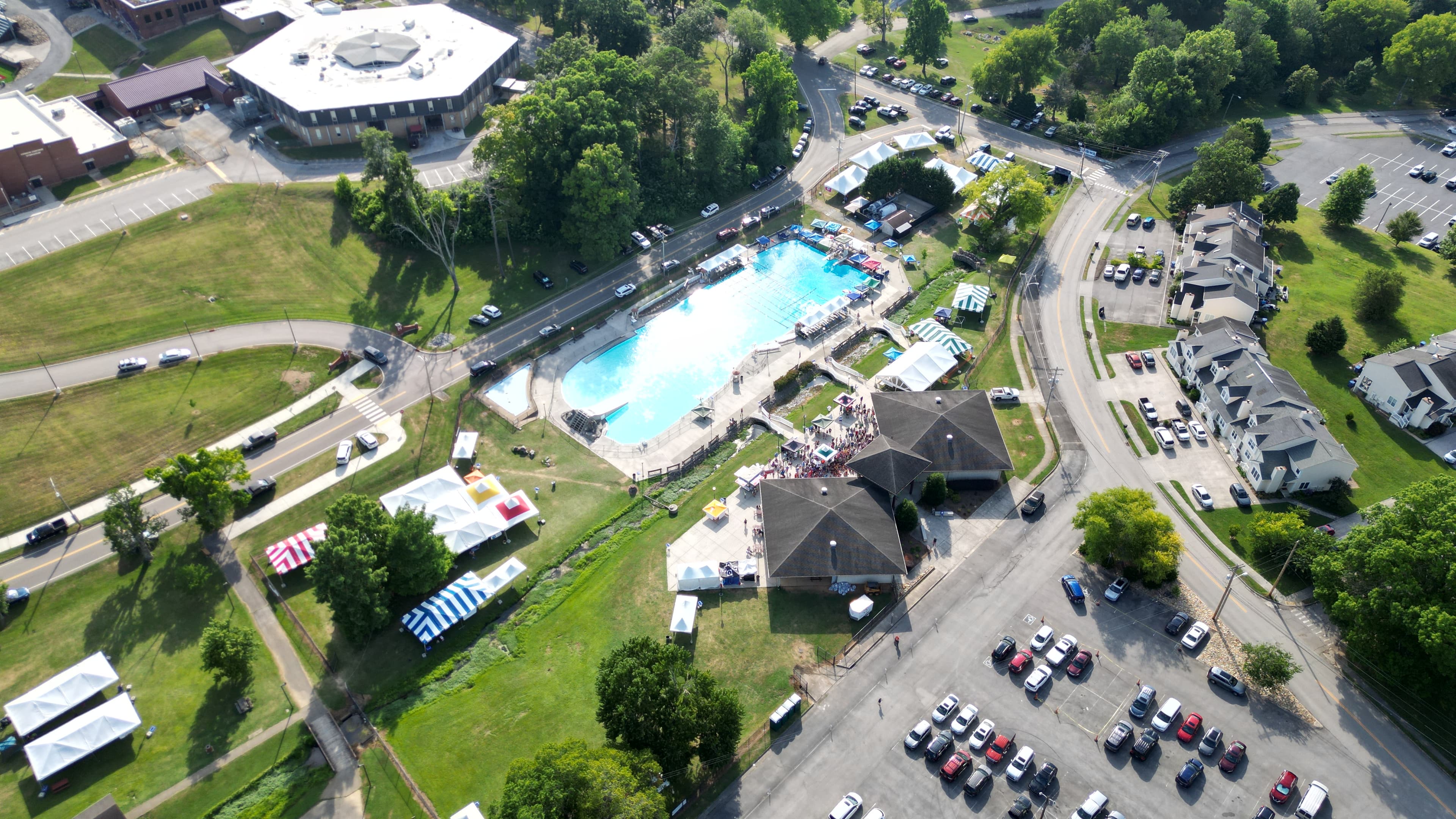 Aerial view of Springbrook Pool and surrounding grounds